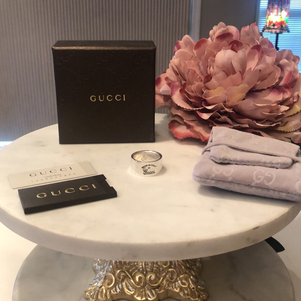 New Gucci Wide Band Sterling Silver Unisex Ring